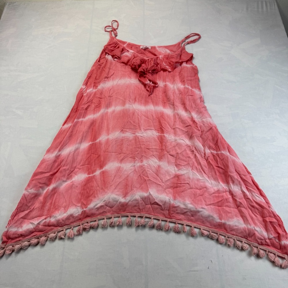 Daisy Island Tank Dress Womens S Pink Tie Dye Lightweight Sleeveless Tassel Hem